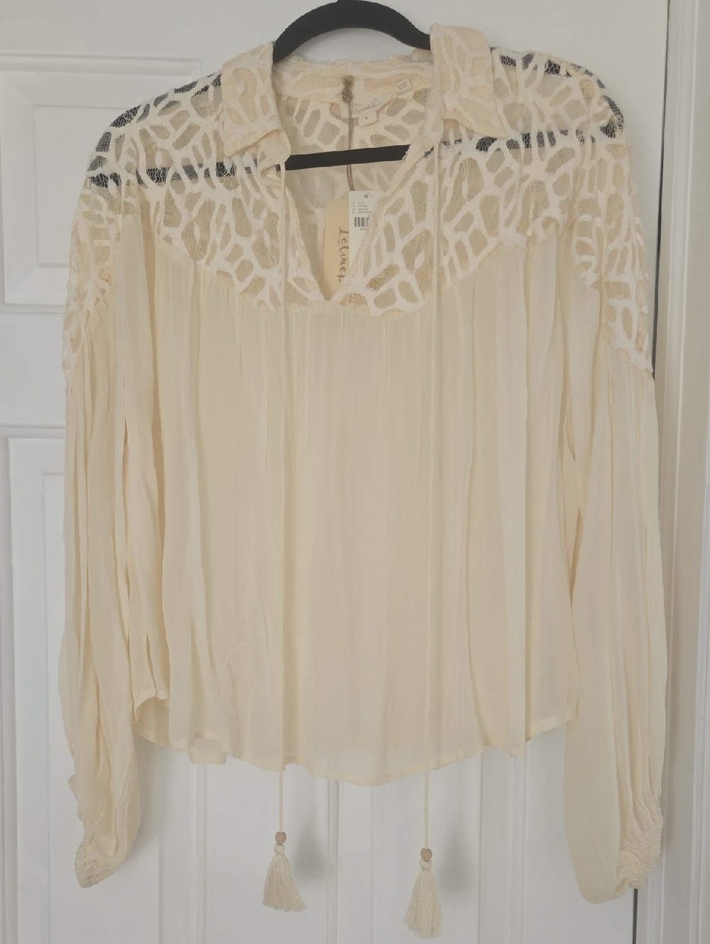 Light Cream Lace-Yoke Women's Blouse